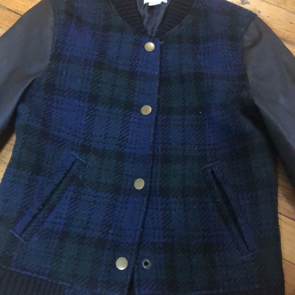 J. Crew wool plaid and faux leather bomber jacket - Picture 4 of 10